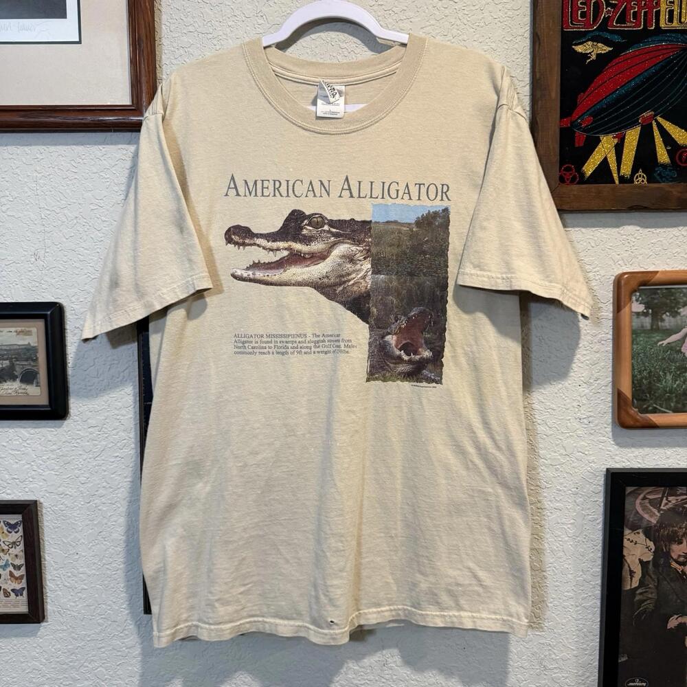 Vintage 90s/00s Rare American‎ Alligator Nature Animal Science Shirt Size Large